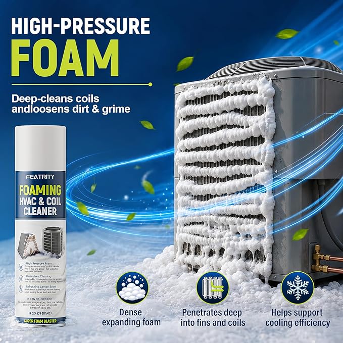 Foaming AC Coil Cleaner: High-Performance No-Rinse Foam Formula Deep Cleaning for Evaporator and Condenser Coils Household Air Conditioner Maintenance for Homeowners - 19 Oz