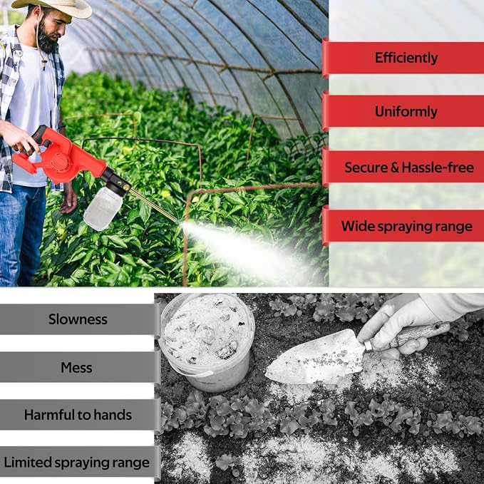 Rozlchar Electric Diatomaceous Earth Duster Compatible for Milwaukee 18V Battery(Tool Only), 1L Capacity Garden Powder Sprayer with 7.5″ Nozzle, Leaf Blower Replacement, Farm & Coop Applicator