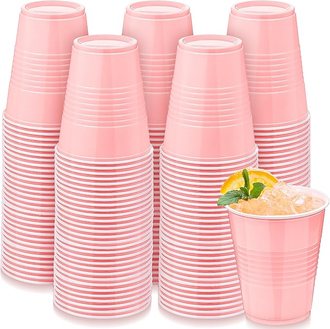Kochorie 100 Pack Pink Disposable Plastic Cups 12 Ounce Drinking Party Cups Bulk Party Cups for Wedding Birthday Graduation Christmas Parties, Picnics Events