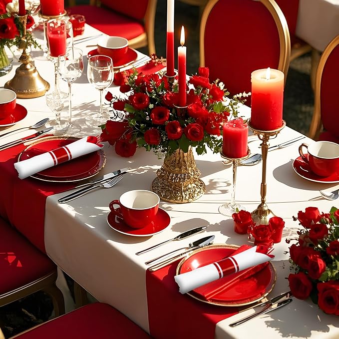 400PCS Pre Rolled Red Plastic Silverware Sets - Heavy Duty Red Cutlery - Include 100 Pack Wrapped Disposable Utensils with Napkins for Parties & Dinners & Weddings