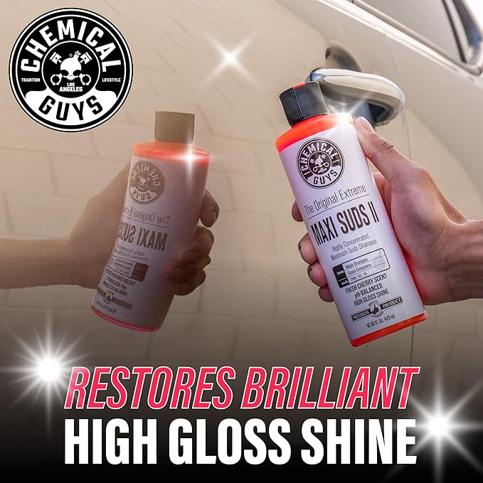 Chemical Guys CWS_101_64BK Car Wash Detailing Bucket, Mitt & Accessories Bundle (6 Items) Featuring Maxi-Suds II Foaming Car Wash Soap 64 oz (.5 Gal) Cherry Scent - Works on Cars, Trucks, SUVs, & More