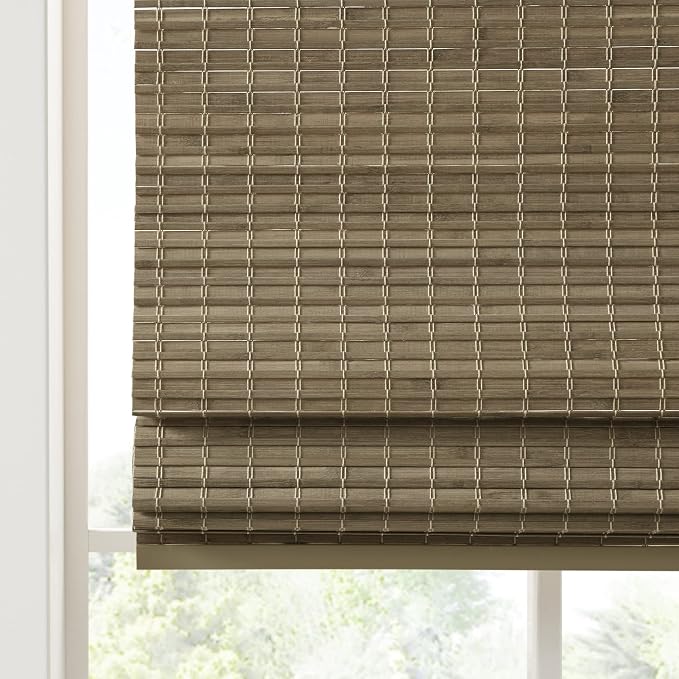 Madison Park Eastfield 100% Bamboo Cordless Roman Shades-Woven Wooden Privacy Panel, Light Filtering Easy Installation Window Blind Treatment, Bedroom, Living Room Decor, 33" W x 64" L, Natural Ash