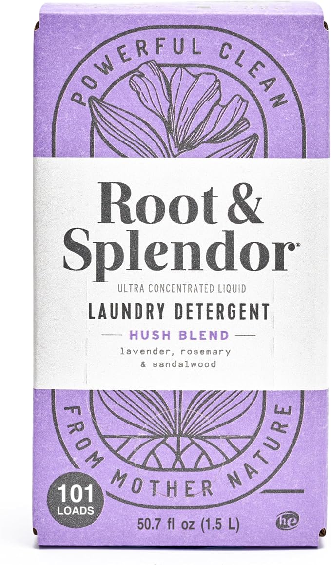 Root & Splendor Ultra Concentrated Non Toxic Laundry Detergent Liquid - Plant Based & Eco Friendly Enzymatic Laundry Soap, Hush Scent, 1.5 Liter, 101 Loads
