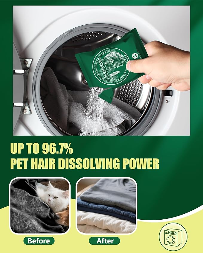 SEMECH by Seedshub Pet Hair Remover for Laundry, Dissolves 96.7% Dog & Cat Hair, Odor & Residue, HE Compatible for Front & Top Load Washers, Septic Safe Pet Detergent Laundry - 2 Sachets