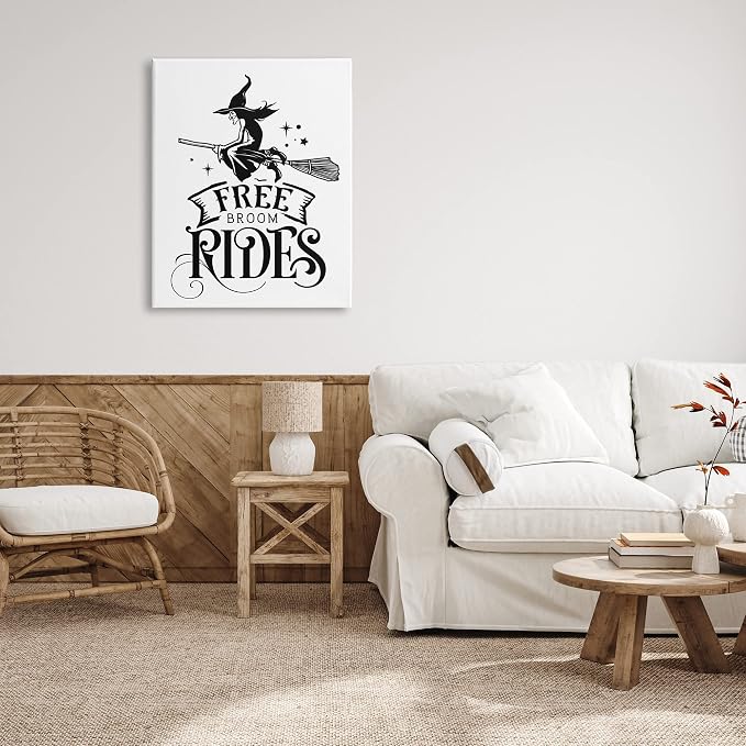 Stupell Industries 'Free Broom Rides Typography Magical Witch'| Canvas Art | Stupell Industries | 30 x 40 Inches, Easy to Hang and Sturdy, Made in USA, by Lettered and Lined