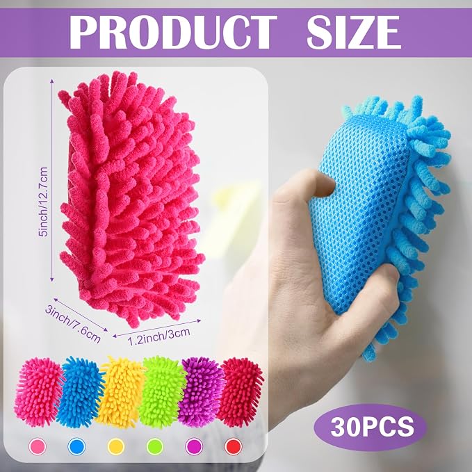 Sherr 30 Pcs Microfiber Shag Dry Erasers Bulk Magnetic Whiteboard Eraser Washable Colorful Chalk Board Eraser Markers Chalk for Adults Home Office Supplies(Vivid Color)