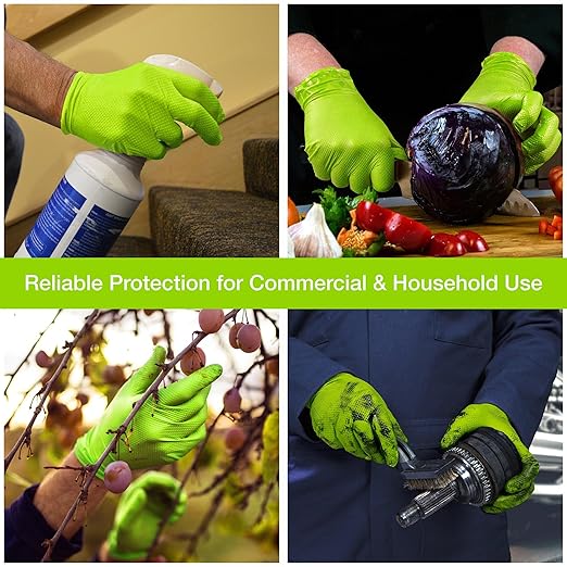 1st Choice 6 mil Green Gloves, Disposable, Latex Free, Raised Diamond Grip, Mechanic Glove for Men, Medium, 2 Boxes of 100