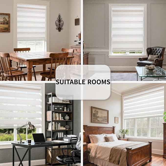 MYshade Cordless Zebra Blinds with Free-Stop Function - Dual Layer Light Filtering & Privacy Sheer Shades for Day and Night - Easy Install Window Shades for Home, Living Room, 22" W x 72" H,Beige