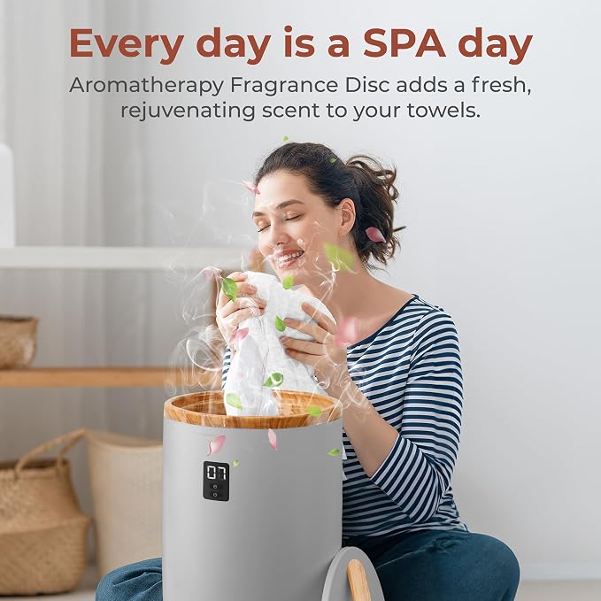 SereneLife Towel Warmers Bucket, with Customized Fragrance for Spa and Bathroom, Luxury Towel Heater Gifts for Him & Her, Auto Shut off, Fits 2 large Towels, Blankets, Bathrobes, PJ's (Grey)