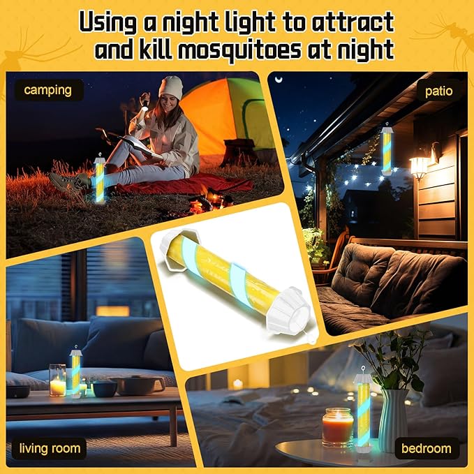 8 Pack Glow in the Dark Fly Sticks Outdoor & Indoor Sticky Fly Traps with Blue Fluorescent Night Attraction Light-Absorbing UV for Mosquitoes Flies Waterproof Hanging Catcher (White)
