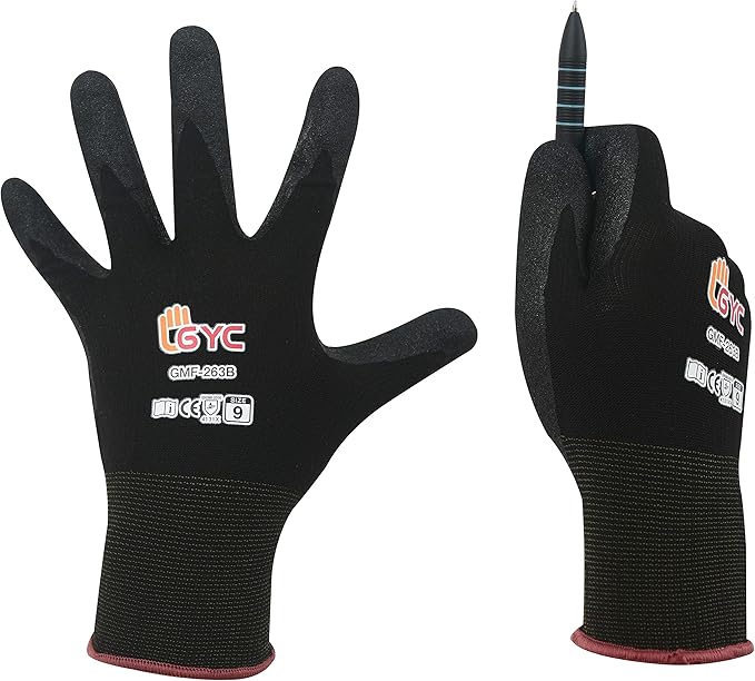 GYC Gloves, DIY, Gardening, Oil & Dry Grip Nitrile Micro Finish Safety Work Gloves - 10 Pairs Pack - Comfortable Grip, Anti-Slip (GMF-263B / SIZE 10 - X-Large)
