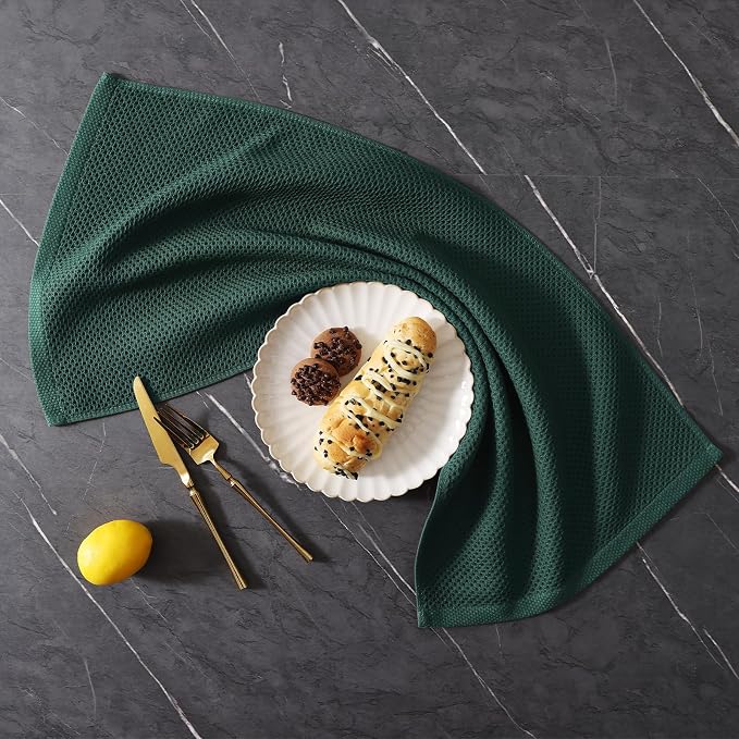 Homaxy 100% Cotton Kitchen Towels and Dishcloths Set, 12 x 12 Inches and 13 x 28 Inches, Set of 8 Bulk Kitchen Towels Set, Ultra Soft Absorbent Dish Cloths for Washing Dishes, Blackish Green