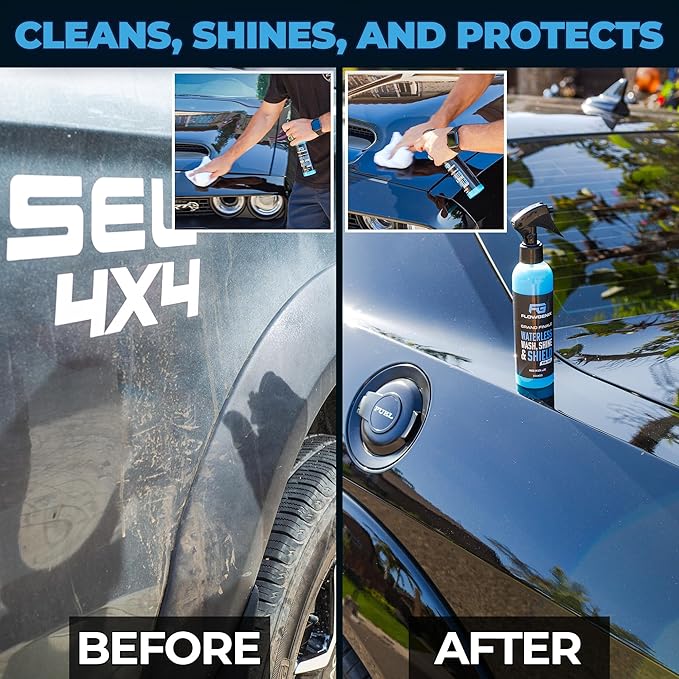 Flowgenix™ Waterless Car Wash Spray - Grand Finale - Motorcycle Cleaner & Car Wax Spray Polish (8 oz) - Ceramic Coating - Incl. 2 Microfiber Towels - Quick Detailer Spray (2-Pack)