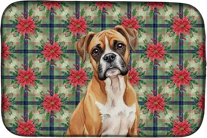 Caroline's Treasures Boxer Christmas PoinsettIas Dish Drying Mat Absorbent Dish Drying Mat Pad for Kitchen Counter Dish Drainer Mat for Countertop, 14 x 21", Multicolor