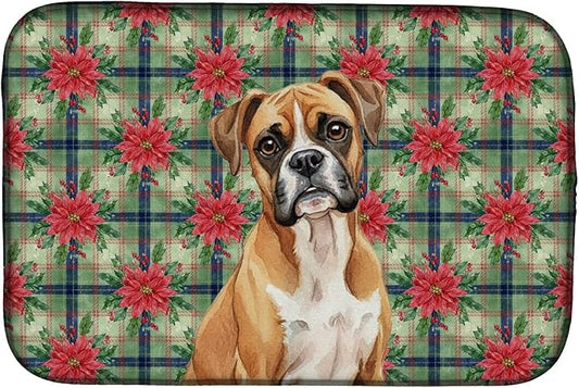 Caroline's Treasures Boxer Christmas PoinsettIas Dish Drying Mat Absorbent Dish Drying Mat Pad for Kitchen Counter Dish Drainer Mat for Countertop, 14 x 21", Multicolor