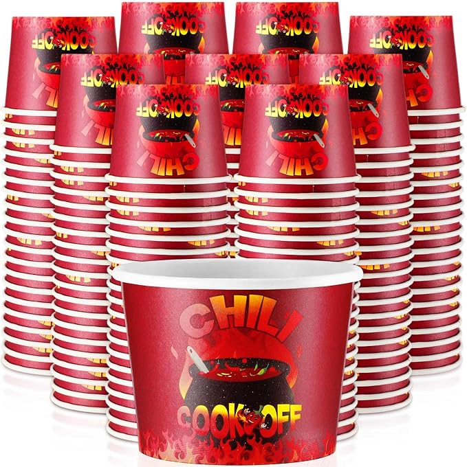 Ziliny 200 Pcs Chili Cook off Party Decorations Disposable Chili Cook off Paper Tasting Cups Food Sample Bowls for Mexican Party Supplies(Classic,5 oz)