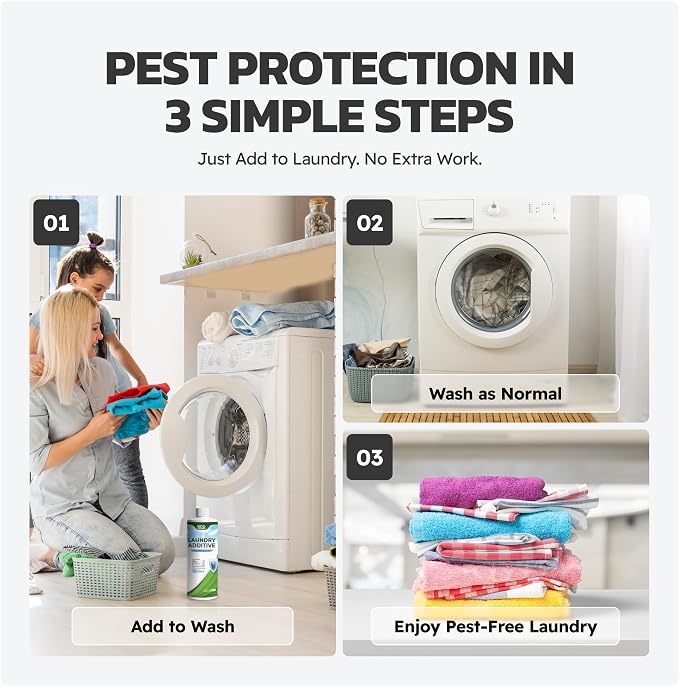 Eco Defense Bed Bug, Mite & Flea Treatment Laundry Additive Mite Killer & Bed Bug Detergent Plant-Based, Child & Pet Friendly Laundry Solution