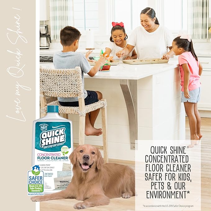 Quick Shine Multi Surface Concentrated Floor Cleaner 27oz, 6Pk | Use on Hardwood, Laminate, Luxury Vinyl Plank LVT, Tile & Stone | Dirt Dissolving & Powerful Cleaning | Each Bottle