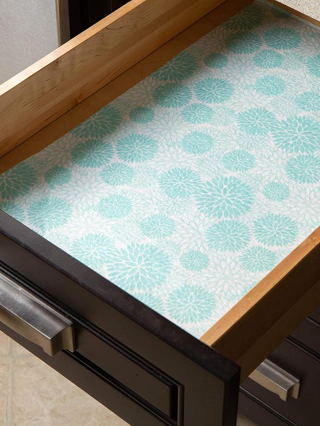 DII Fridge & Shelf Liner Collection Non-Adhesive, Cut to fit, Machine Washable, 12x20, Aqua Dahlia, 2 Piece