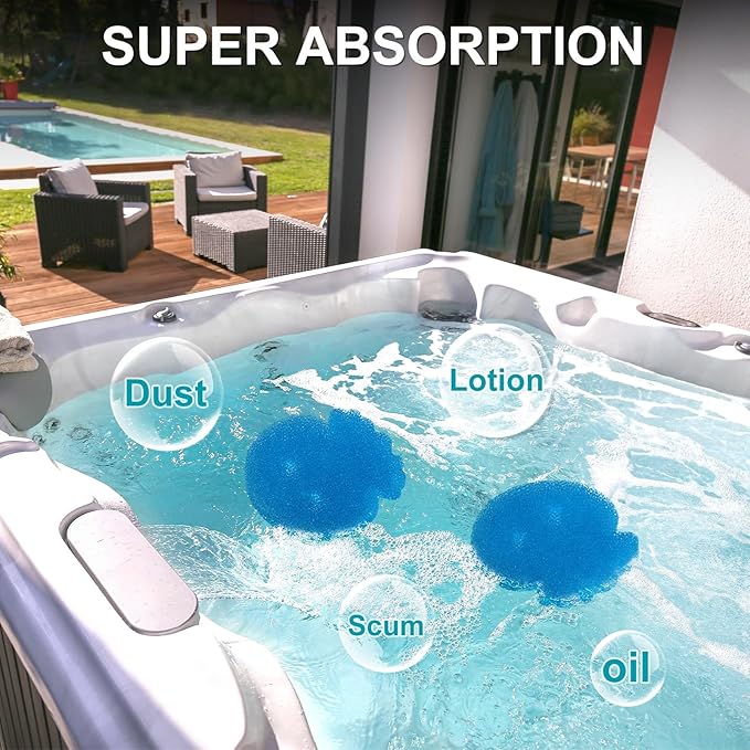 M METERXITY 20-Pack Hot Tub Scum Absorber, 10x10 Cm/3.9x3.9 Inch Sponge Jellyfish Pattern Scum Balls for Spa, Bathtub and Swimming Pool to Soak Up Oils Bathtub Accessories [Blue]