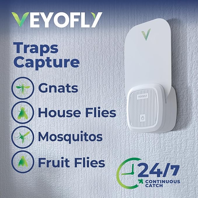 VEYOFLY (Starter Kit) Fly Catcher Indoor, Fly Trap, (2 Device + 2 Refills) Fruit Fly Traps for Indoors, Gnat Traps for House Indoor, Bug Killer, Fly Trap, Plug in Light Flying Insect Trap