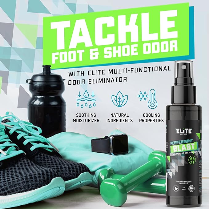 Elite Sportz Shoe Deodorizer (800+ Sprays) - Foot Spray and Shoe Odor Eliminator - No More Smelly Shoes or Stinky Feet with our Peppermint Shoe Freshener - Small Gift for Men & Women