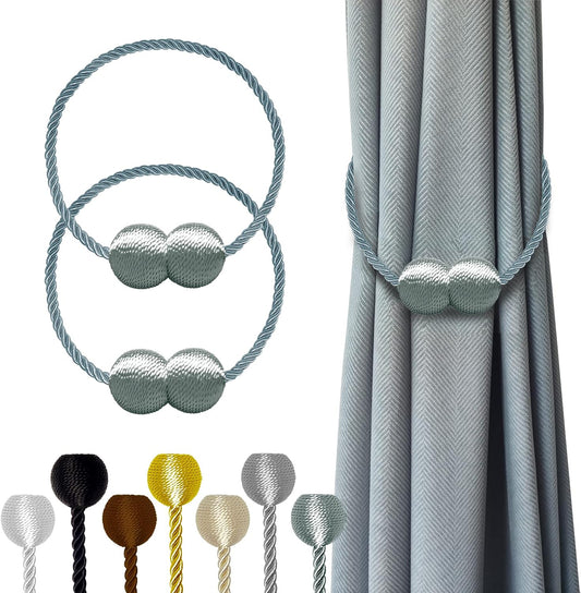 Hion Magnetic Curtain Tiebacks Gray Blue 2 Pack, Curtain Tiebacks Buckles Holdbacks Holders Hooks Clip for Home Bedroom Office Decorative Thick or Thin Curtain