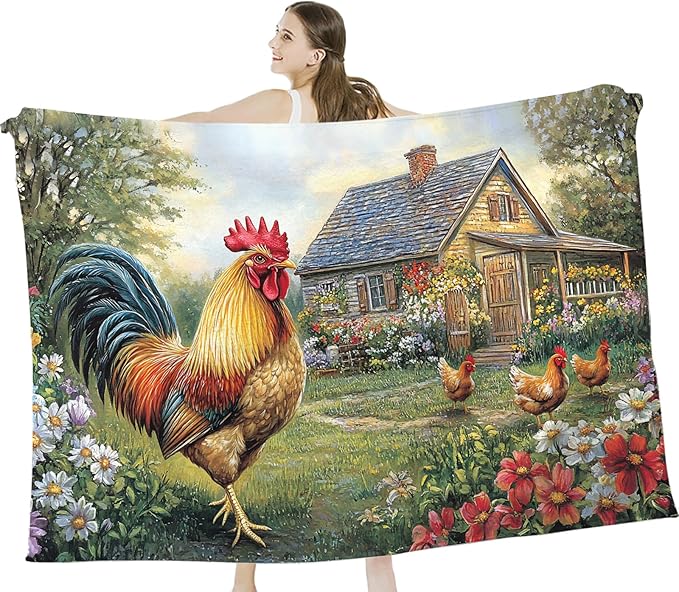 Tijuboni Rooster Chicken Throw Blanket Rooster Gifts for Girls Boys Women Men Kids Adults Soft Flannel Fleece Blanket for Couch Sofa Bed Home Decor 40"x50"