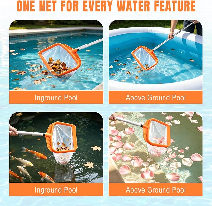 Pool Cleaning Kit, 7.5Ft Aluminum Telescoping Pole with Skimmer Net, Heavy Duty Pool Maintenance Set, for Inground Above Ground Swimming Pools, Easily Remove Leaves, Debris