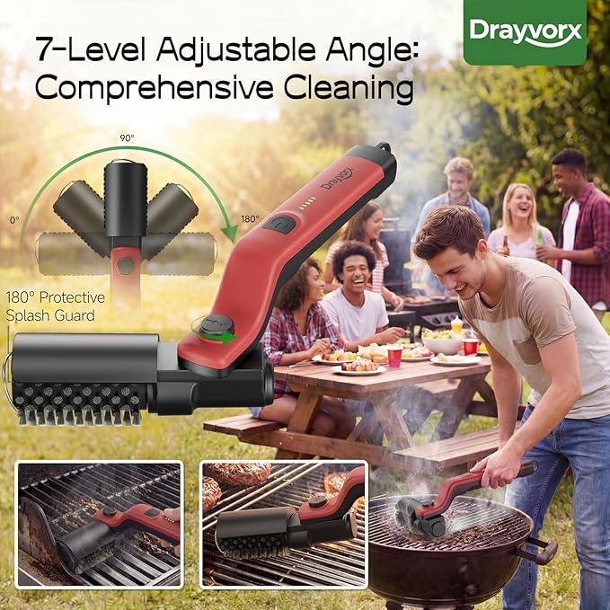 Electric Grill Brush, High Torque Grill Brush with 3-Speed Modes, 20kg Max Torque BBQ Cleaner Safe for Porcelain Cast Iron Stainless Steel, Reinforced Steel Bristles, Type-C Rechargeable