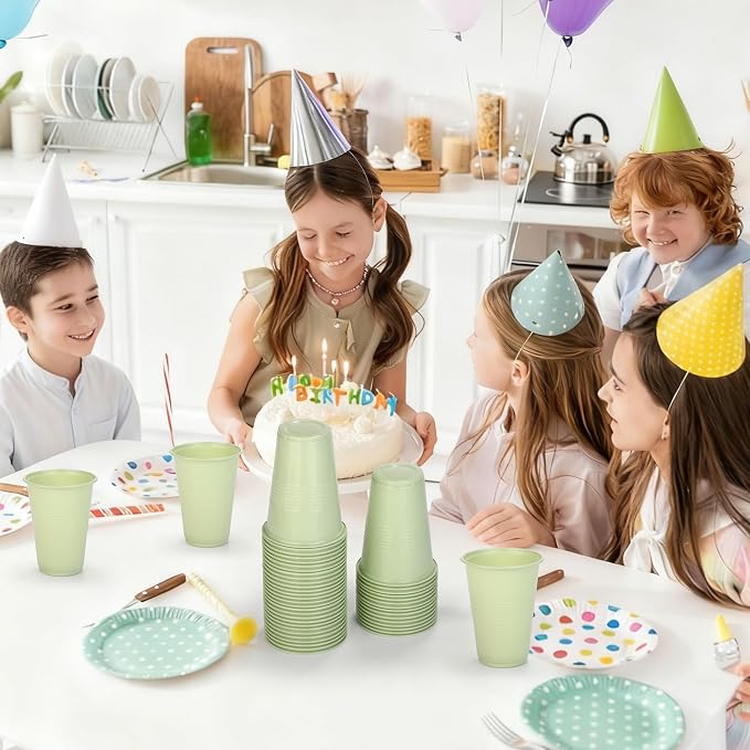 Kochorie 100 Pack Disposable Plastic Cups 16 Oz Solid Color Drinking Cups Party Supplies Strong and Sturdy Drinkware Cup For Birthday, Wedding, Baby Shower, Gender Reveal Party & Daily Use, Sage Green