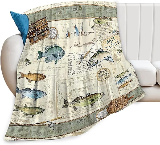 Tijuboni Fishing Throw Blanket Cabin Fishing Gifts for Men Boys Women Girls Adults Kids Soft Flannel Fleece Blanket for Couch Sofa Bed Home Decor 40"x50"