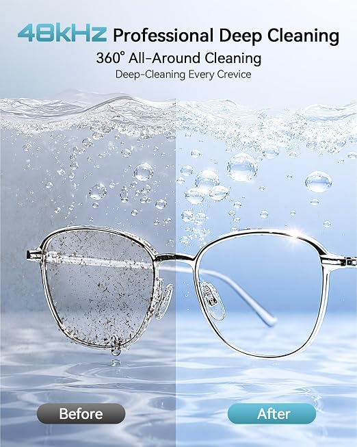 Ultrasonic Cleaner, 48KHz Ultrasonic Jewelry Cleaner with 20oz 304 Stainless Steel Tank, Dual Modes & LED Display - for Jewelry, Eyeglasses, Watches, Dentures, Retainers & More-Light Blue