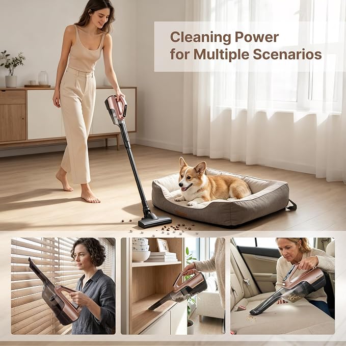 Shop-Vac S4 20V Handheld Vacuum Cordless with Brushless Motor, Rotating Floor Brush, Powerful 18000 Pa Suction Portable Vacuum for Car, Floor & Carpet, Wall-Mounted, LED, Lightweight, Champagne Gold