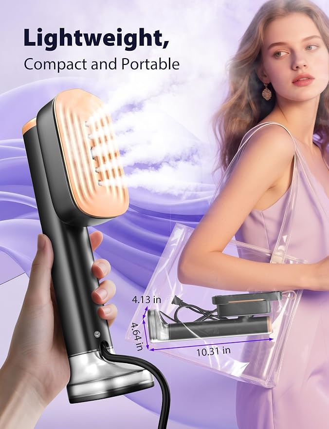 Travel Steamer for Clothes with 180 ml Water Tanks,15s Fast Heat-up,24 g/min Strong Steam Performance, Portable Garment Steamer with Touch Control, LED Display, Steam Iron Black