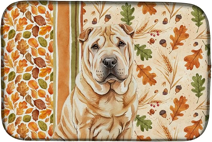 Caroline's Treasures Red Shar Pei Heirloom Fall Dish Drying Mat Absorbent Dish Drying Mat Pad for Kitchen Counter Dish Drainer Mat for Countertop, 14 x 21", Multicolor