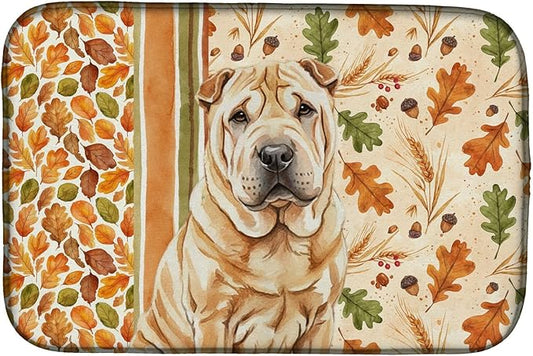 Caroline's Treasures Red Shar Pei Heirloom Fall Dish Drying Mat Absorbent Dish Drying Mat Pad for Kitchen Counter Dish Drainer Mat for Countertop, 14 x 21", Multicolor