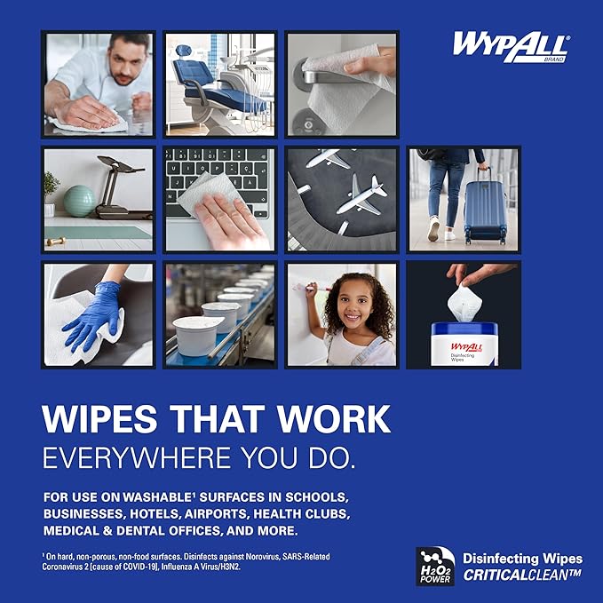 WypAll® Brand Disinfecting Wipes (54481), Hydrogen Peroxide Disinfectant Cleaner for Commercial, Industrial & Healthcare, 5.75"x7" Wipes, Fresh Scent (3 Canisters of 185 Sheets)