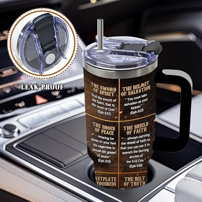 DUUV Christian Tumbler 40 Oz, Inspirational Christian Design, Stainless Steel Insulated Mug with Bible, Christmas Thanksgiving Gift for Religious Individuals, Spiritual Seekers, and Fantasy Fans