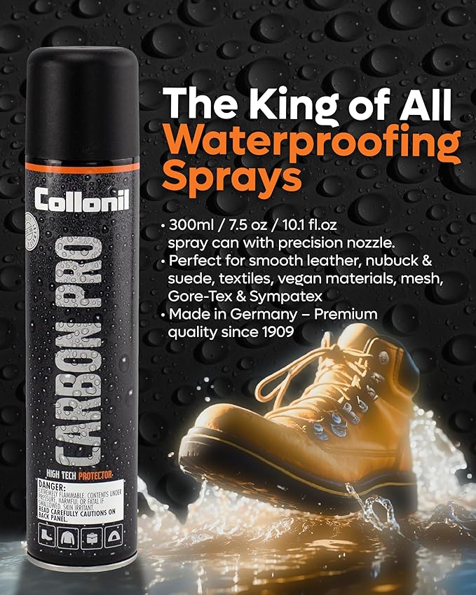 Collonil Carbon Pro L – Universal Shoe Protector Spray 10.1 fl oz – Waterproof & Stain-Resistant – PFAS-Free Suede Protector for Shoes, Boots, Backpacks, Jackets & Tents – Made in Germany