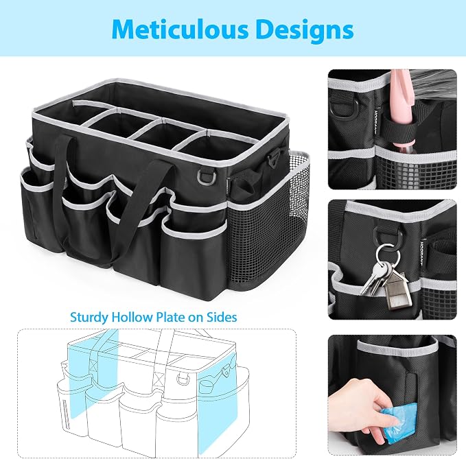 HODRANT Extra-large Wearable Cleaning Caddy & Large Cleaning Apron, Cleaning Organizer Bag with Pad, Handle & House Cleaning Apron with Dual Shoulder Straps For Cleaning Tools Storage, Gray Edge