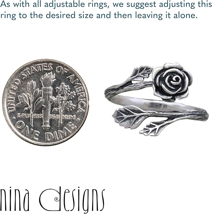 NINA DESIGNS Sterling Silver Rings - Adjustable Ring, Silver Jewelry for Women, 925 Sterling Silver, Gift for Women Women’s Rings