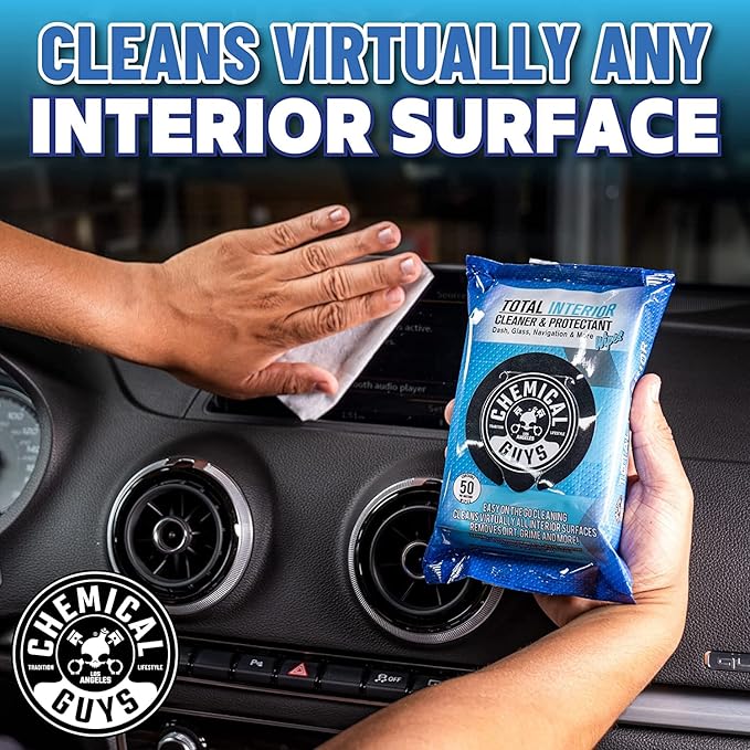 Chemical Guys Total Interior Cleaner & Protectant and InnerClean Interior Quick Detailer & Protectant Wipes for Cars, Trucks, SUVs, and RVs, 2 Pack, 50 Ct Each (100 Wipes Total)