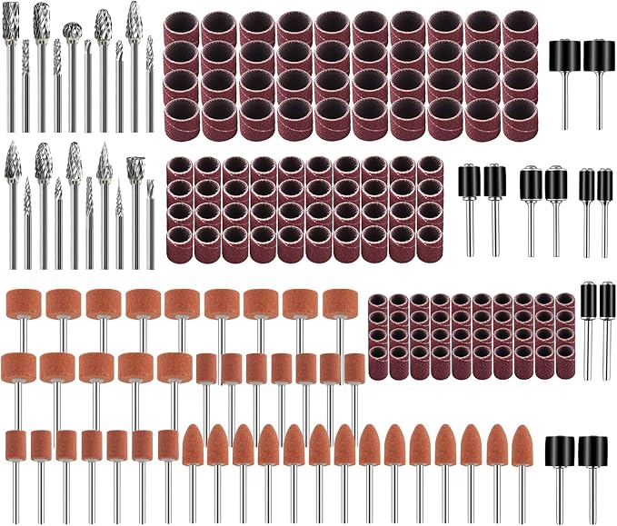 Tungsten Carbide Burr Set 1/8" Shank，Die Grinder Bits with Sanding Drums and Grinding Stone Set, 194Pcs Pratical Sanding Bits Kit Compatible with Dremel Rotary Tool
