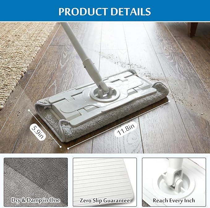 Baseboard Cleaner Tool with Handle,Wall Cleaner mop with Squeegee, Baseboard Cleaning Tool with 86" inch Extension Pole, Replacement Pads for Baseboards Cleaning, Ceiling, Wall, Floor (1)