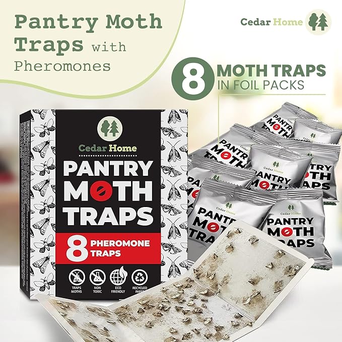Cedar Hyde Pantry Moth Traps 8-Pack with Pheromones | Long Lasting, Safe, Non-Toxic & No Insecticides | Sticky Glue Pheromone Trap for Kitchen Pantry Moths | U.S.A. Seller