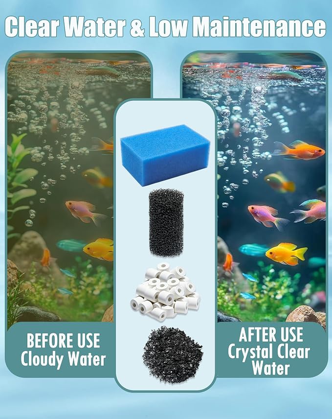 4 Set Media Maintenance Kit Replacement for Fluval AC70 Power Filter - for Use in Freshwater & Saltwater Aquariums - Includes 4 Active Carbon 4 Ceramic Rings 2 Intake Strainer Sponges 4 Foam Filter