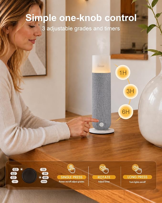 Hotel Collection Diffuser Machine,Fabric-Wrapped Design,Candlelight Atmosphere Lamp,1000 Sq Ft,Waterless Essential Oil Diffuser,Scent Air Machine for Home,Includes 2 x 60ml (2 oz) Oils - Gray