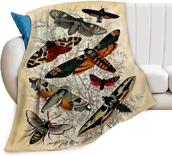 Moths Blanket Throws Moth Gifts Moths Lovers Throw Blanket for Women Men Kids Adults Soft Warm Cozy Fleece Blanket for Couch Sofa Bed 50"x40"
