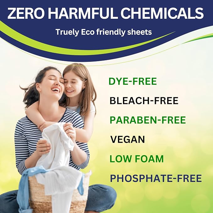 Fragrance-Free Laundry Detergent Sheets – 96 Loads, Hypoallergenic, Plastic-Free & Eco-Friendly, Safe for Sensitive Skin, HE Washer Compatible, Unscented Laundry Strips